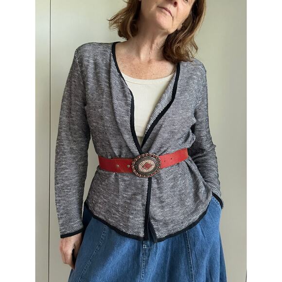 Eileen Fisher Cardigan Sweater Size Medium Black/White Organic Linen/Cotton - Picture 8 of 11